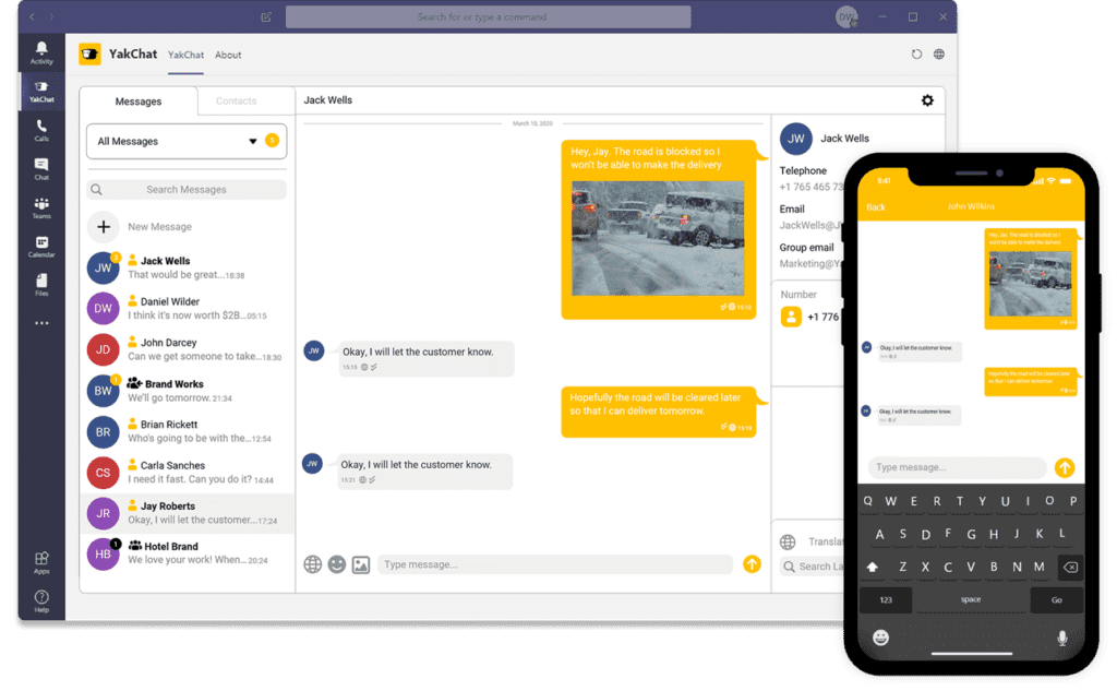 Integrated SMS application for Microsoft Teams