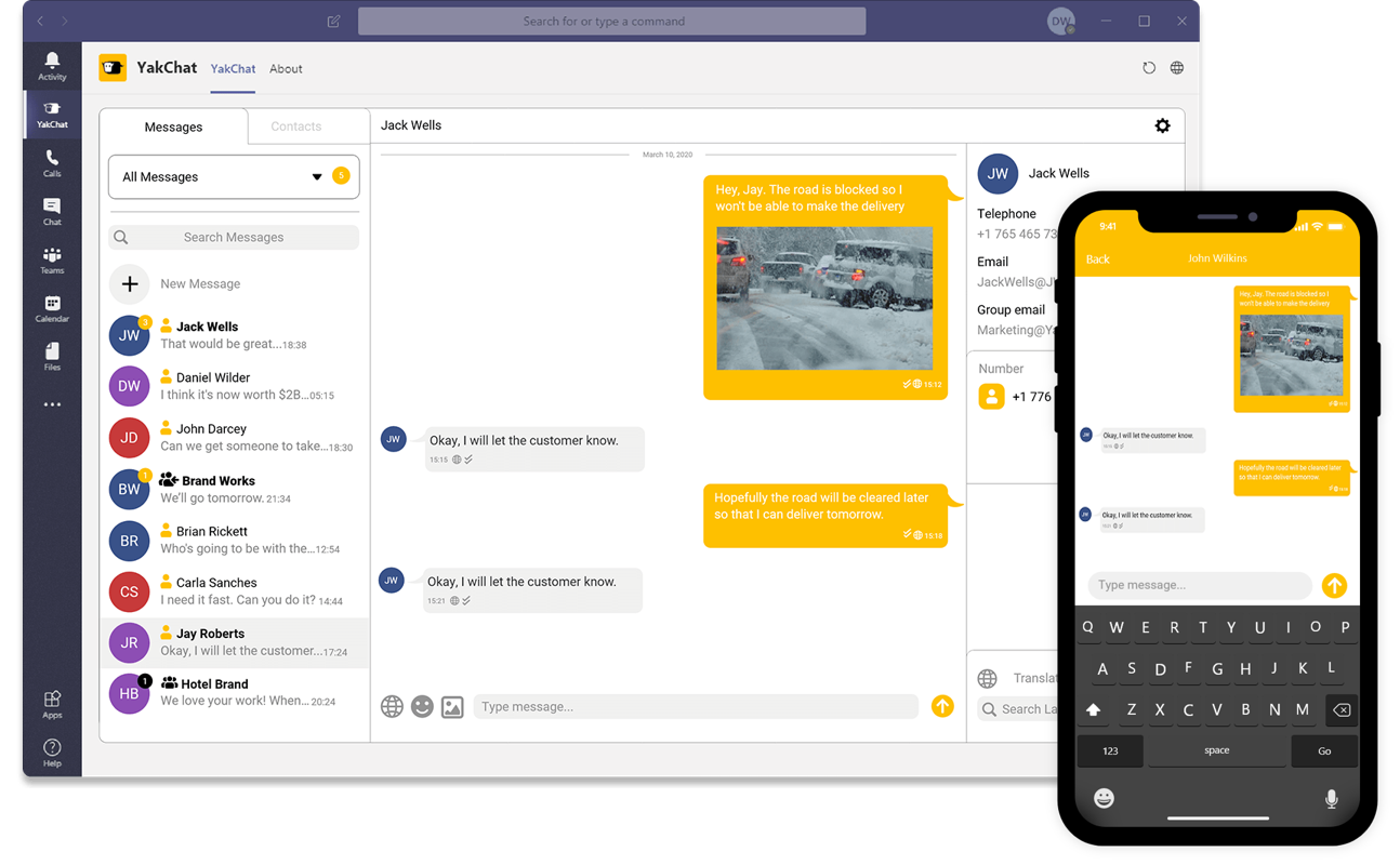 Integrated SMS application for Microsoft Teams