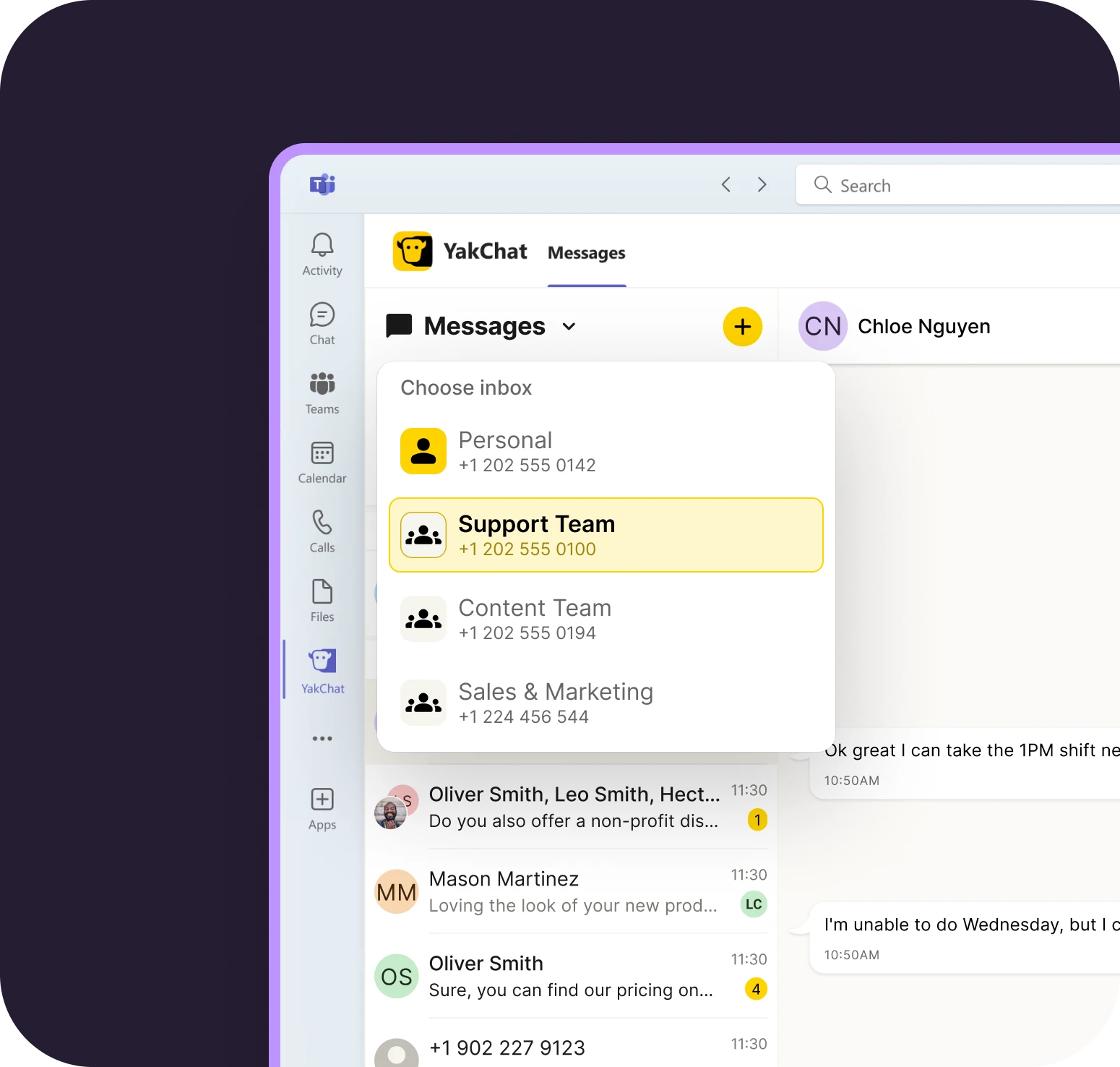 Navigate between personal and shared inboxes