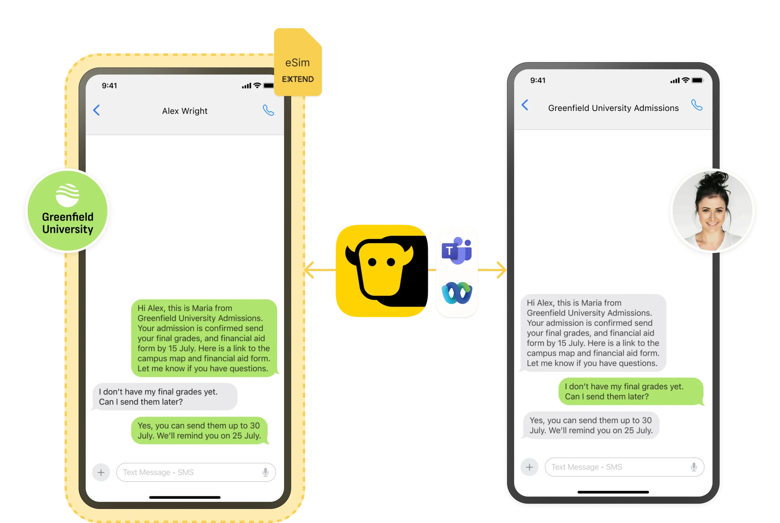 Two mobile devices connected using Tango Extend and YakChat